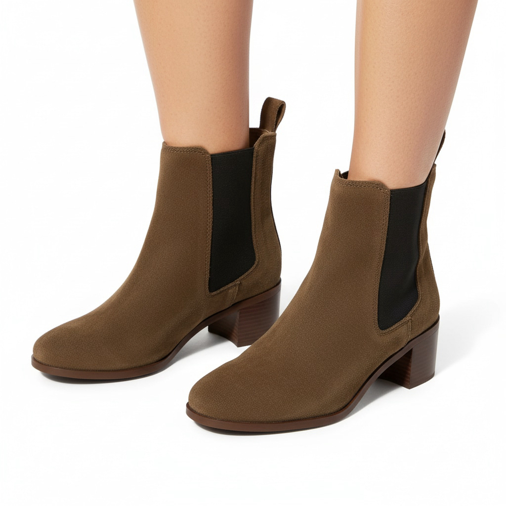 Steve Madden Rhiannon Chelsea Boot Cognac Sue Suede Block Heel Fall Classic Sz 9